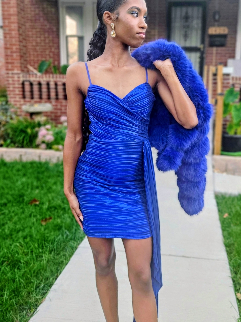 Blue Ruched Bodycon Mini Dress